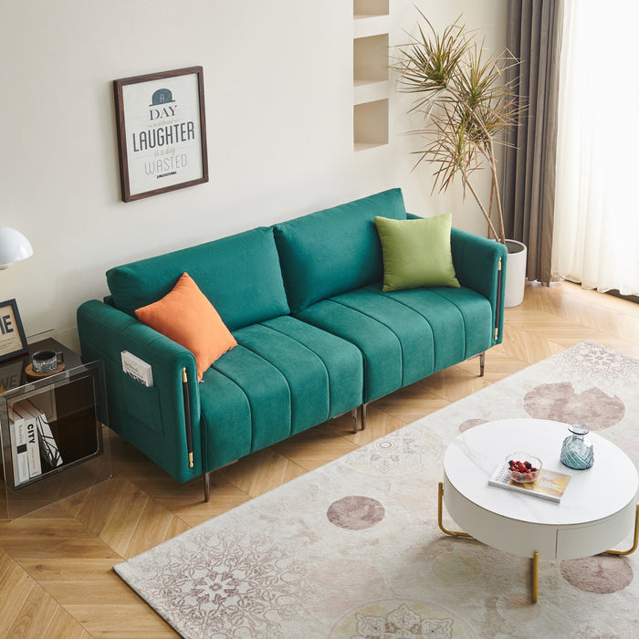 Modern Fabric Loveseat  with 2 Side Pockets - Green