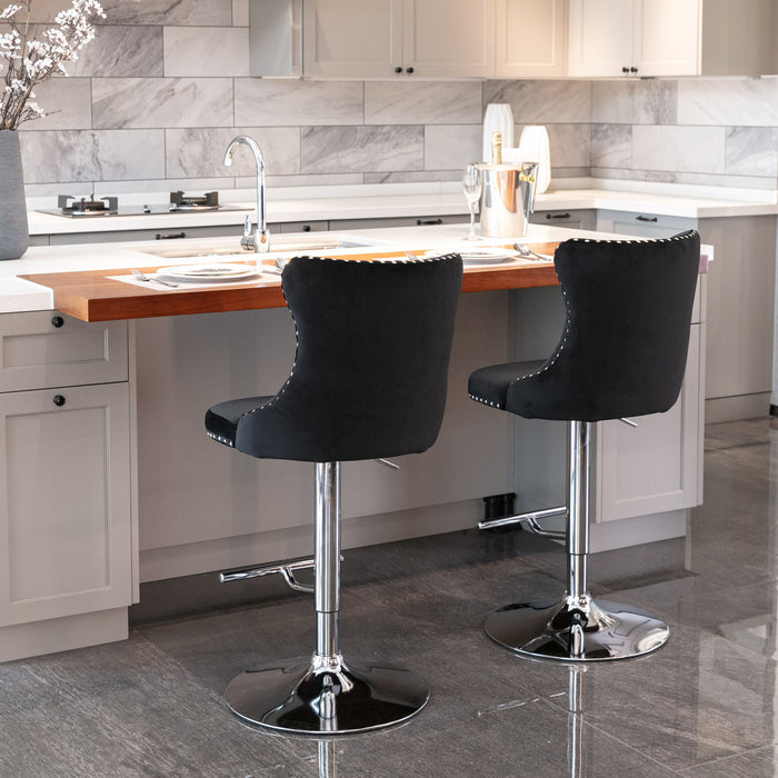 Swivel Velvet Barstools , Gray (Set of 2）