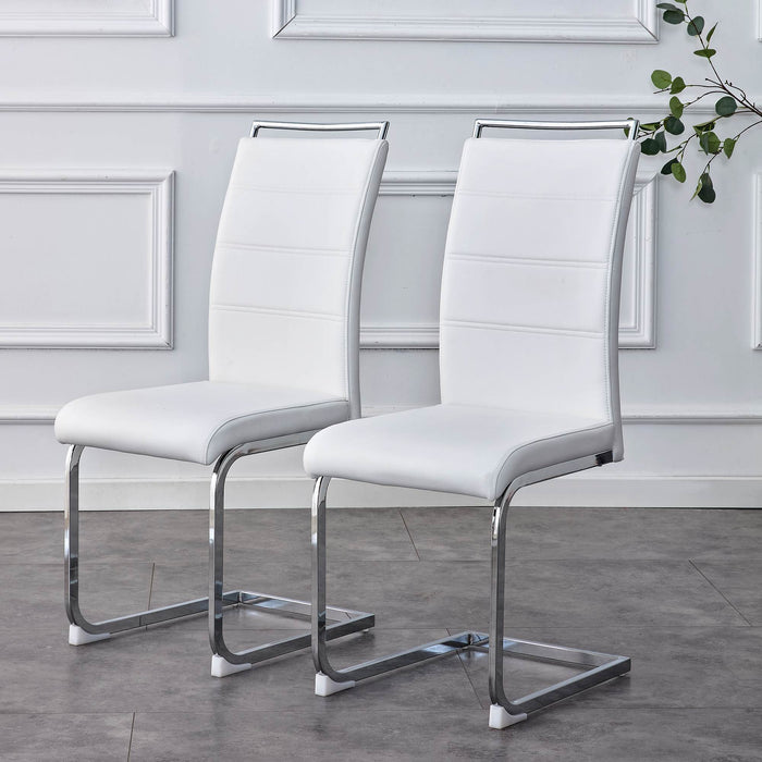 Modern Dining Chairs (Set of 2) ( White+PU)