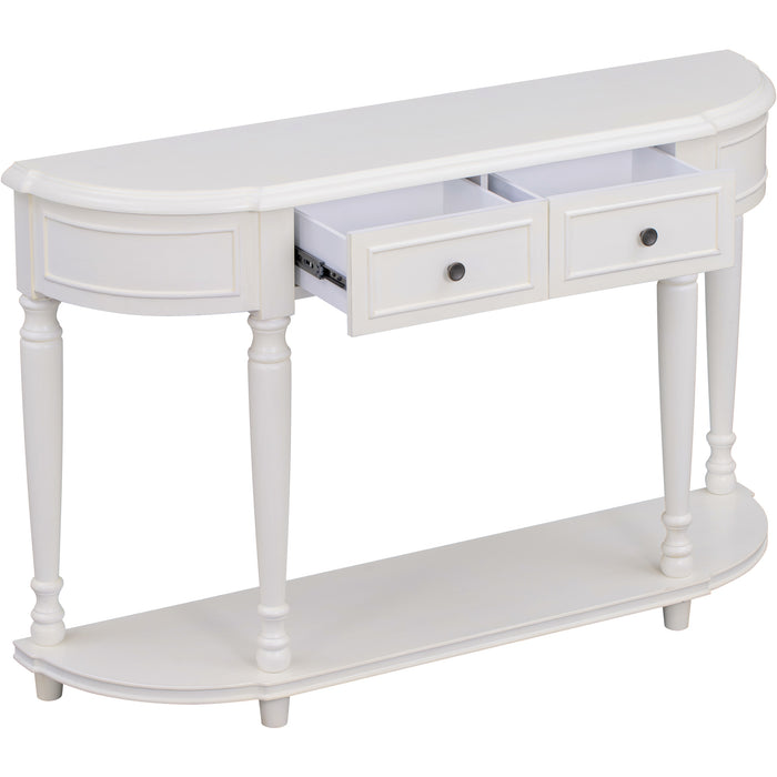 Retro Circular Curved Design Console Table with Open Style Shelf - Antique White