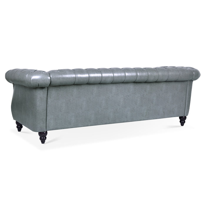 Rolled Arm Chesterfield 3 Seater Sofa - Gray