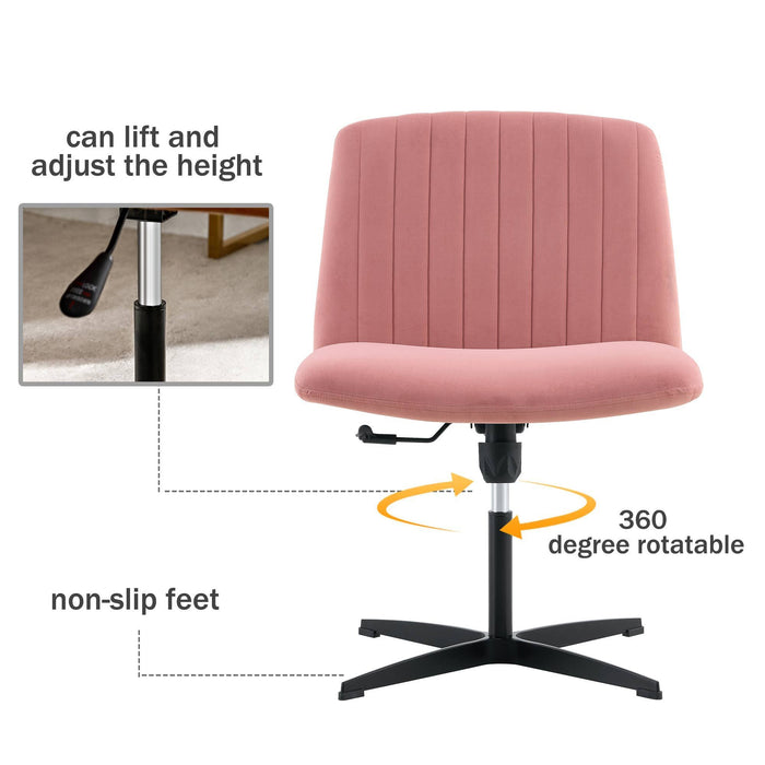 Pink Velvet Home Office Chair - No Wheels