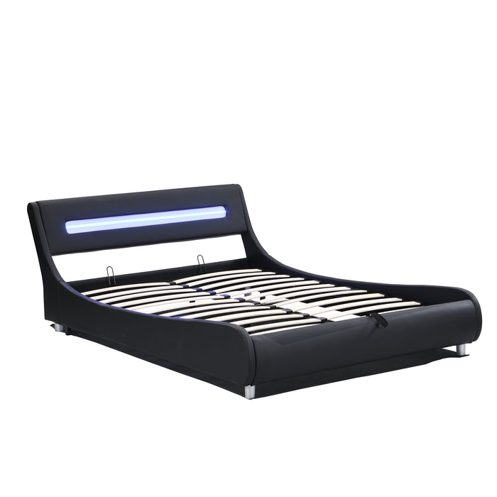 Full Size Low Profile Upholstered Platform Bed with LED headboard - Black