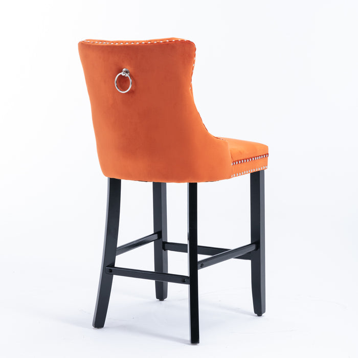 Contemporary Velvet Upholstered Barstools, Set of 2 (Orange)