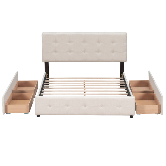 Upholstered Platform Storage Bed, Queen Size (Beige)