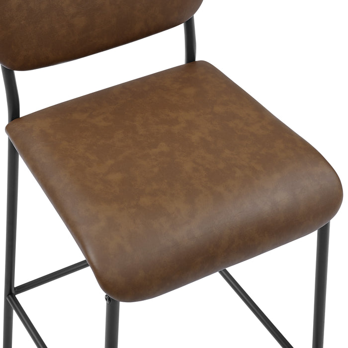 Pu Faux Leather Bar Stools Set of 2, Pub Barstools with Back and Footrest, Brown (18.25"x20“x38.5”）