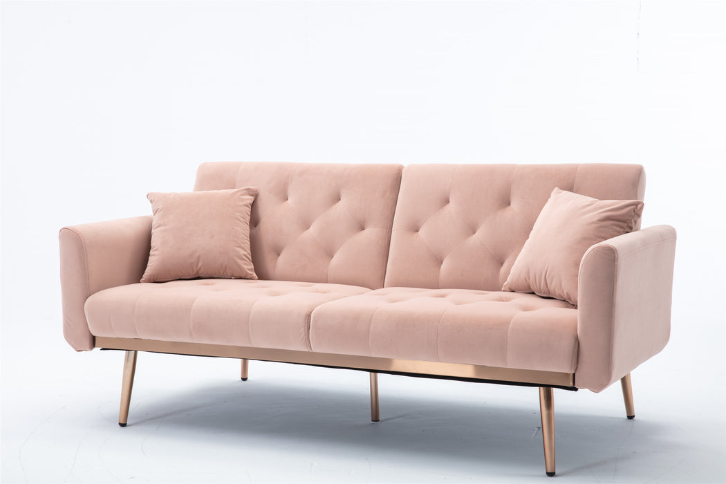 Velvet  loveseat with rose gold metal feet