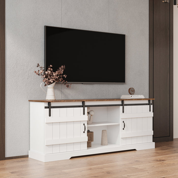 Farmhouse Sliding white Barn Door TV Stand for 80 inch TV Stands