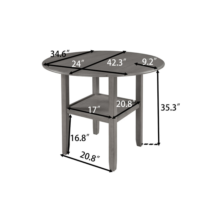 Farmhouse Round Counter Height Kitchen Dining Table with Drop Leaf  - Gray