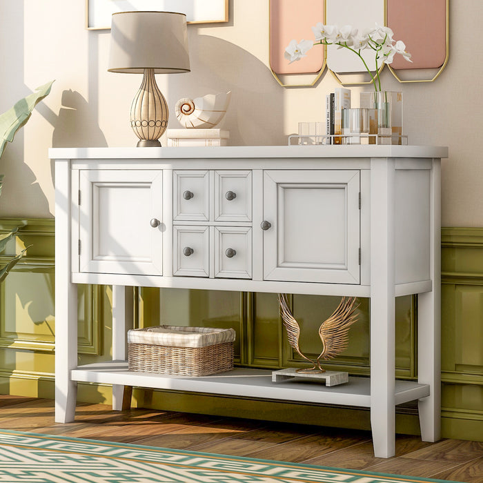 Console Table with Bottom Shelf - White