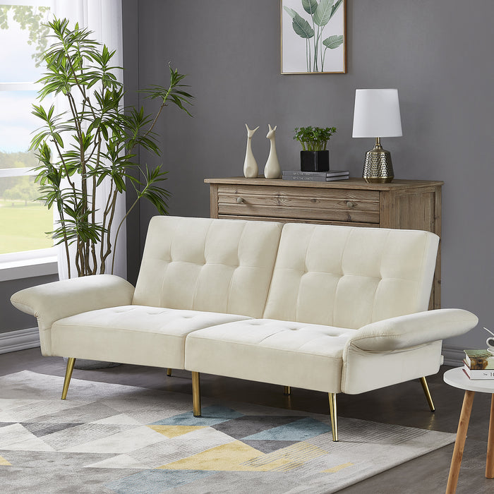 Italian Velvet Futon Sofa Bed - Beige