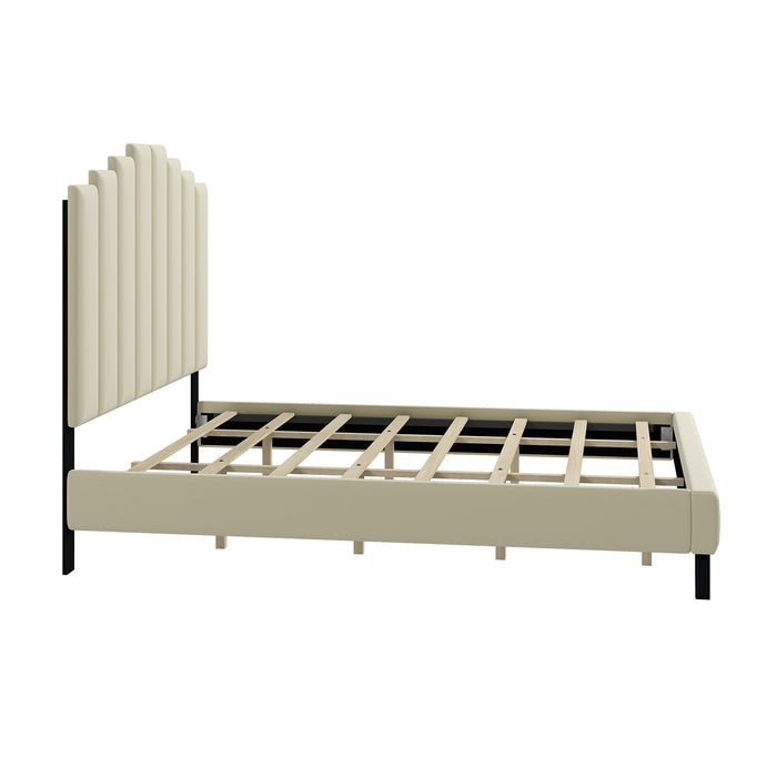 Queen Size Tufted Upholstered Platform Bed with Headboard and Footboard - Ivory