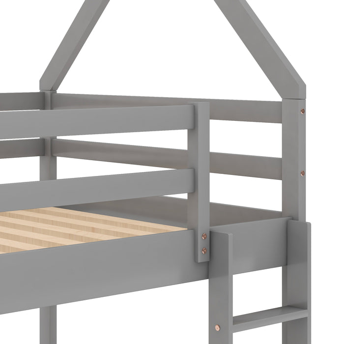 Twin over Twin Low  House Bunk Bed - Gray