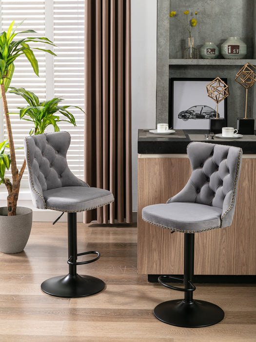 Swivel Velvet Barstools , Gray (Set of 2）