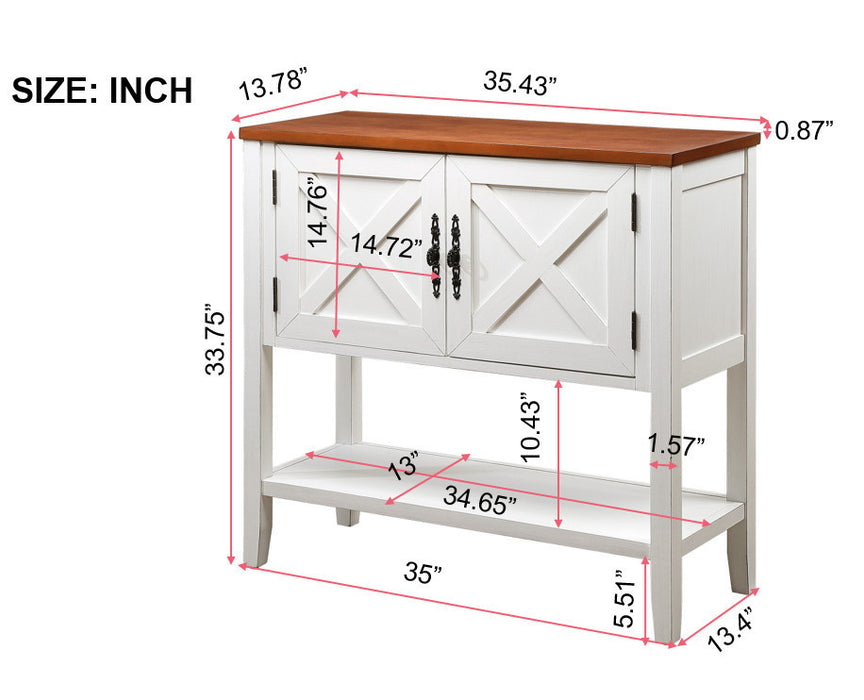 Farmhouse Wood Buffet Console Table- Antique White + Walnut Top