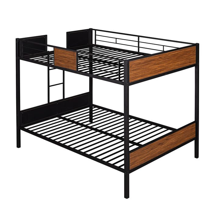 Full-over-full bunk bed modern style steel frame - Brown/Black