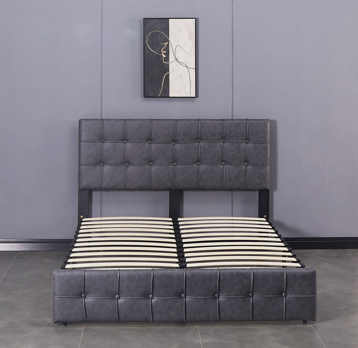 Queen Size Modern Upholstered Platform Bed with Adjustable Headboard, and Heavy Duty Bed Frame - Grey