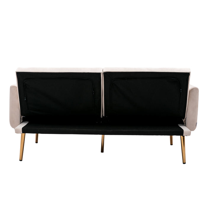 Velvet loveseat with rose gold metal feet