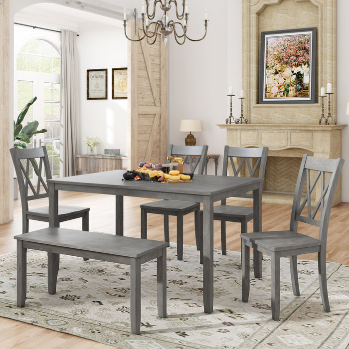 6-piece Farmhouse Rustic Dining Table set - Antique Gray wash