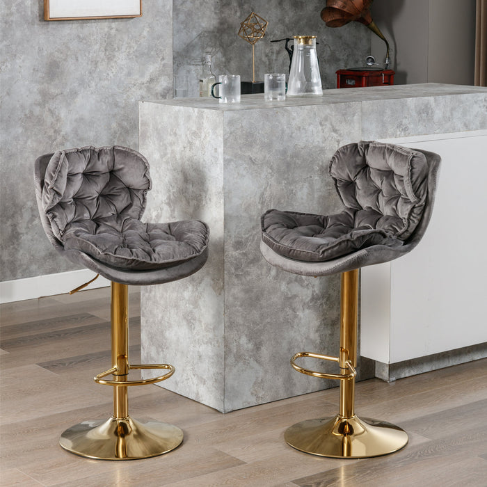 Velvet Swivel Bar Stools, Gray (Set of 2)