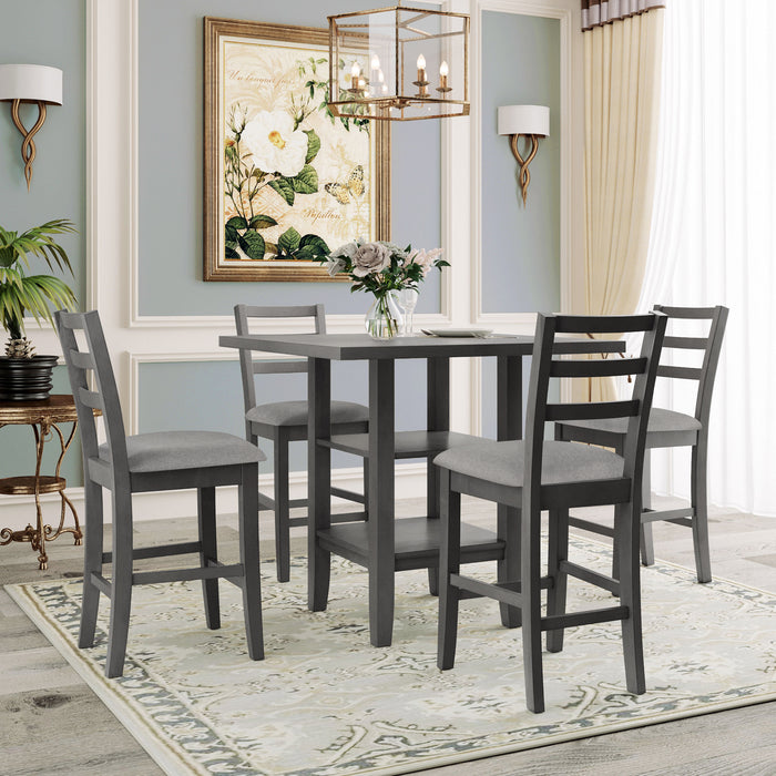 5-Piece Wooden Counter Height Dining Set - Gray