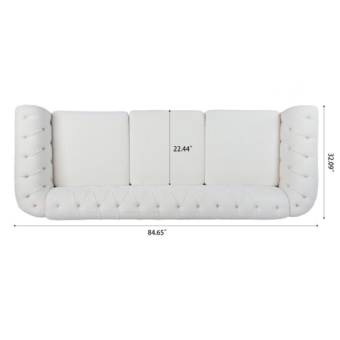 Rolled Arm Chesterfield 3 Seater Sofa - White