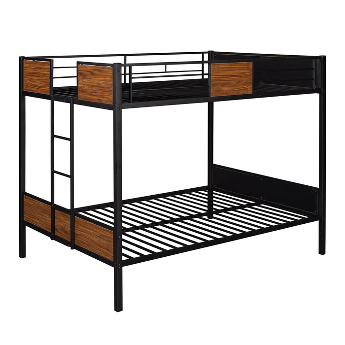 Full-over-full bunk bed modern style steel frame - Brown/Black