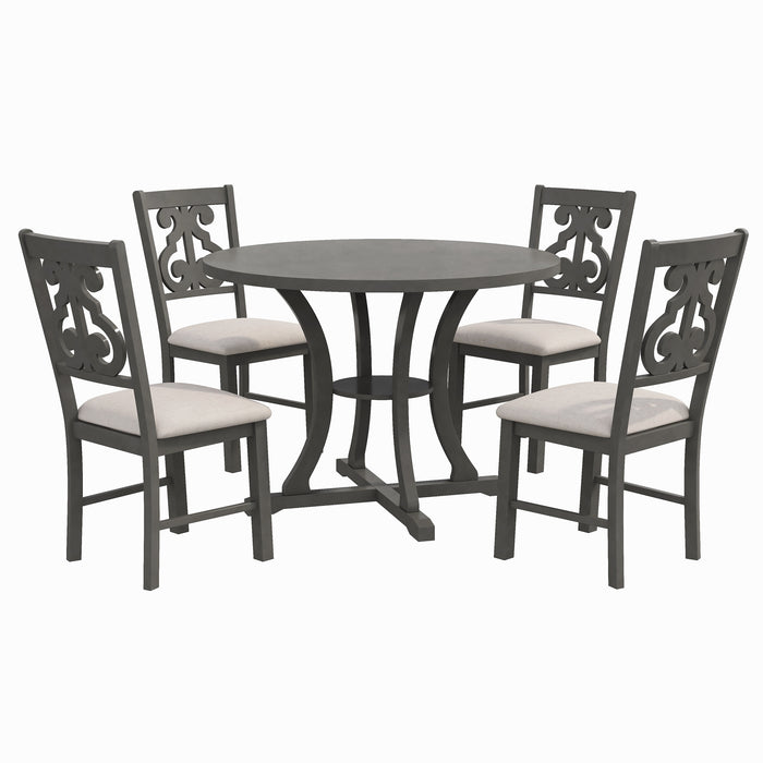 5-Piece Round Dining Table and Chair Set - Gray