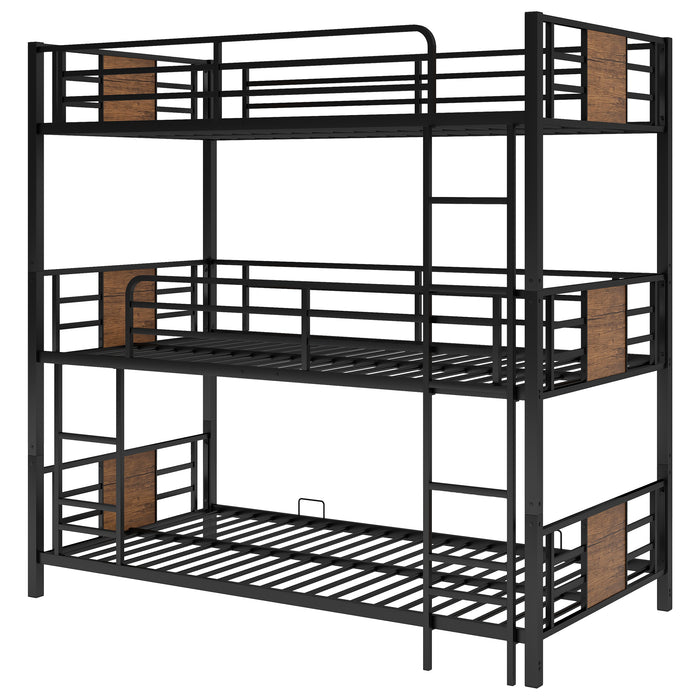 Twin Size Triple Metal Bunk Bed - Brown