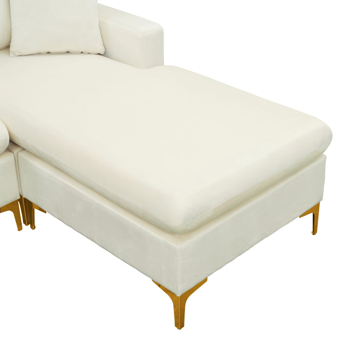 L-Shape Sectional Sofa with Ottoman -Cream