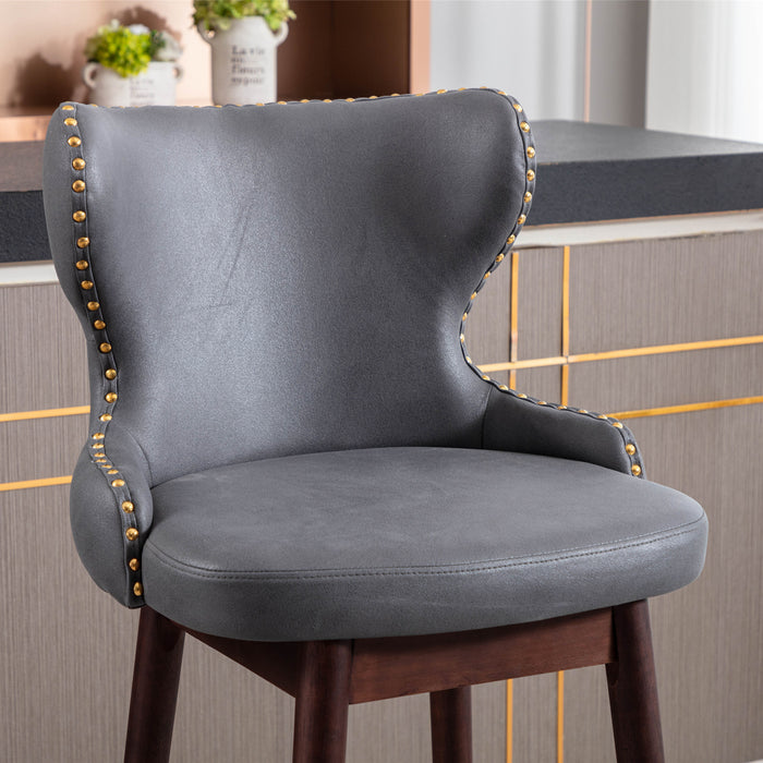 Modern Leatherier Fabric barstool chairs, Set of 2 (Dark Gray)