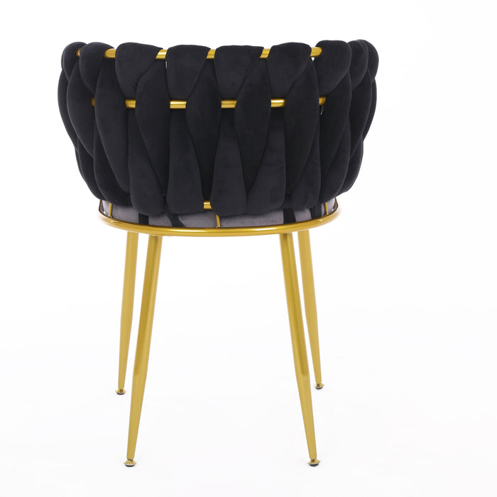 Velvet Dinning upholstered Chair with Gold Metal Legs (black)