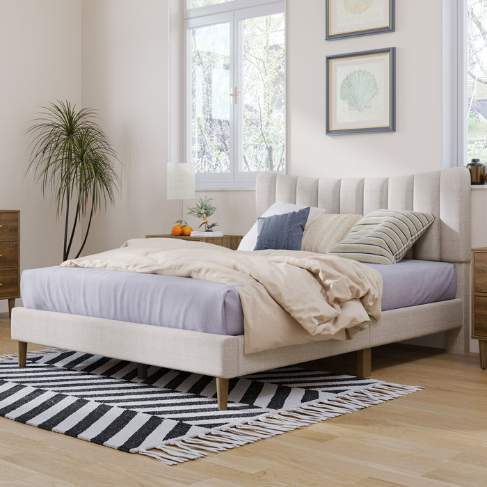 Upholstered Platform Bed Frame , Full (Cream)