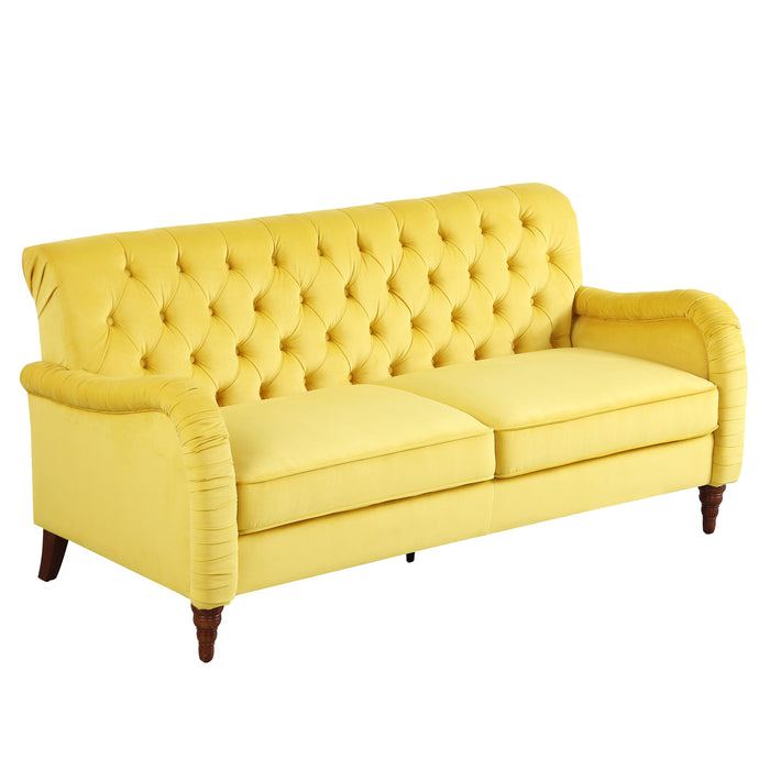 Modern Chesterfield Velvet Sofa - Yellow