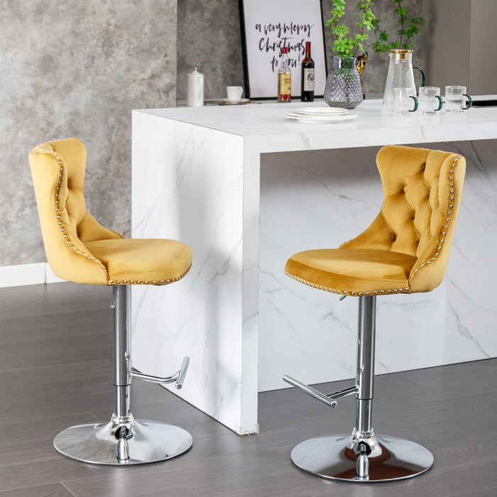 Swivel Velvet Barstool, Gold (Set of 2）