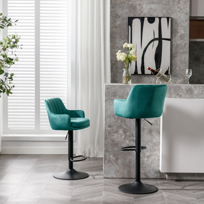 Adjustable Velvet Barstools with Back and Footrest - Green