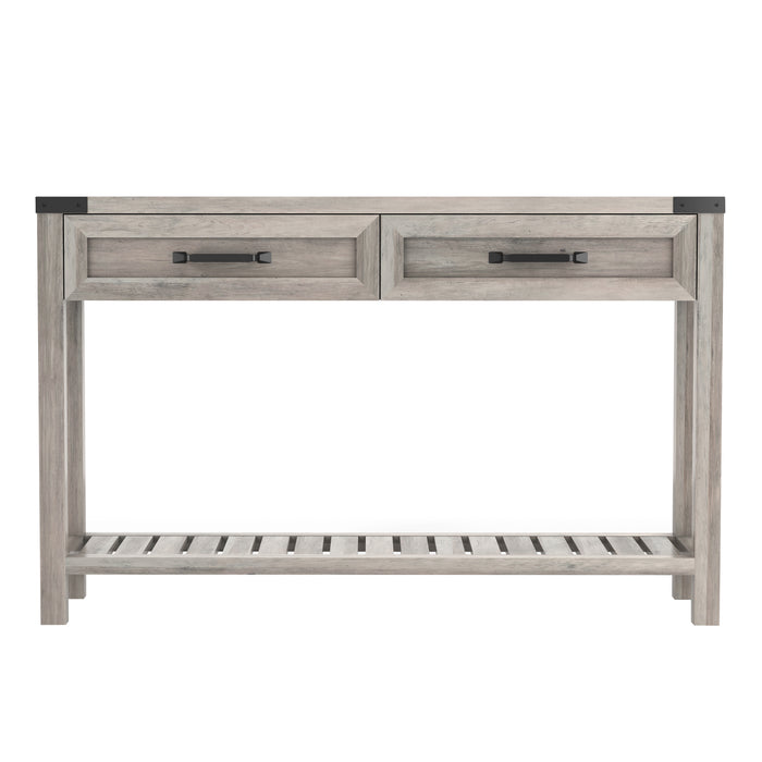 Console Table With Drawers And Shelf - Grey Walnut