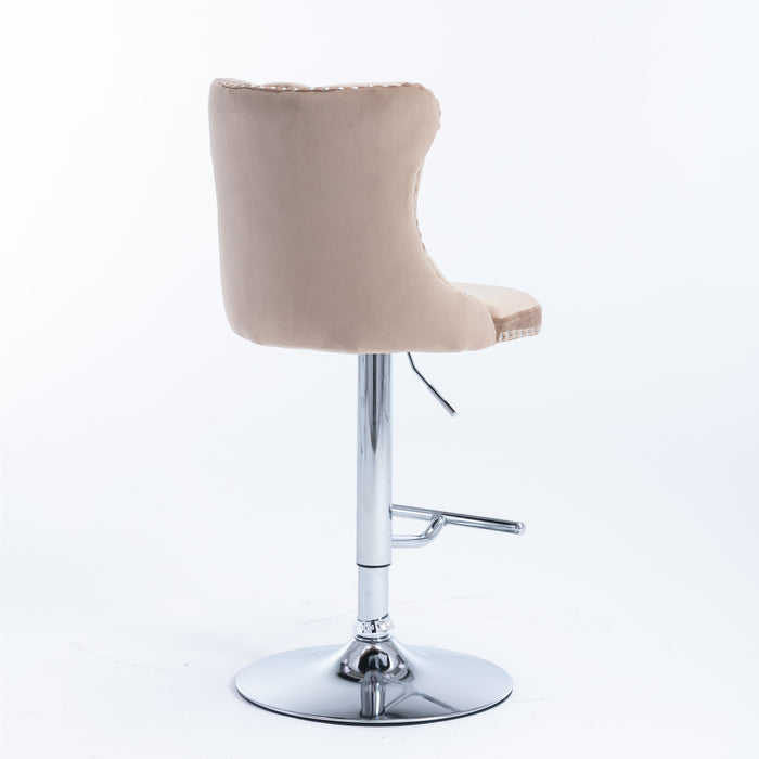 Swivel Velvet Barstools Khaki (Set of 2）