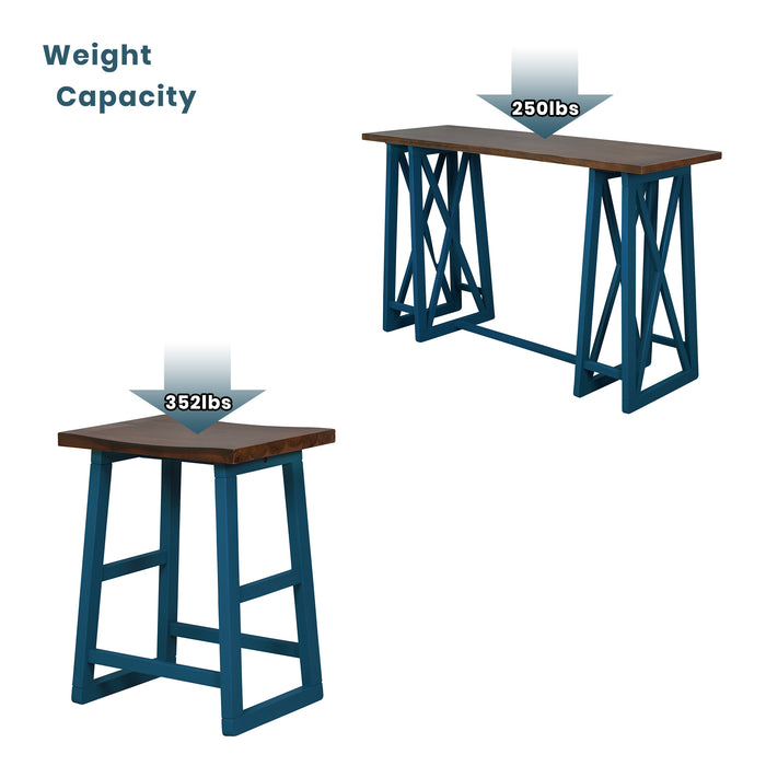 5-Piece Rustic Counter Height Dining Set - Walnut+Blue