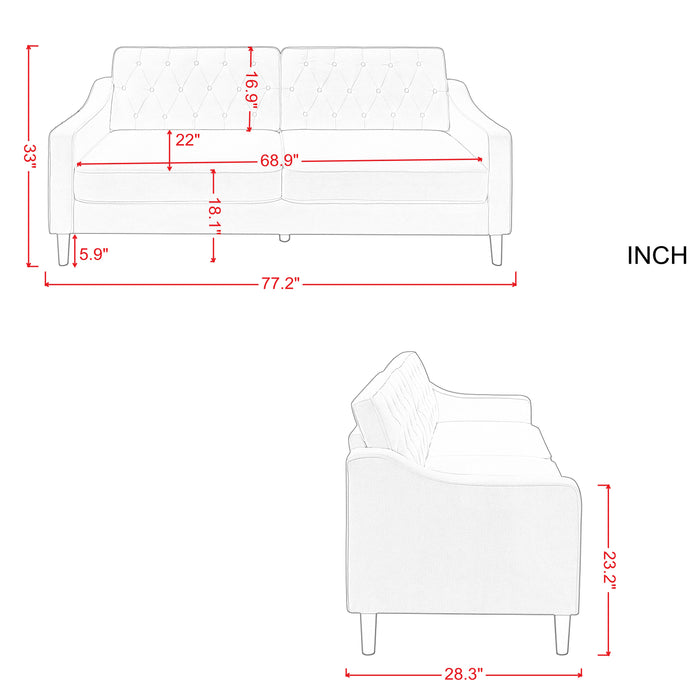 77.2” Square Arm Sofa Black FABRIC