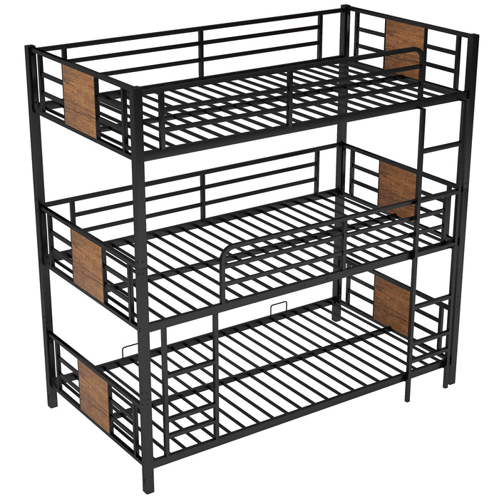 Twin Size Triple Metal Bunk Bed - Brown