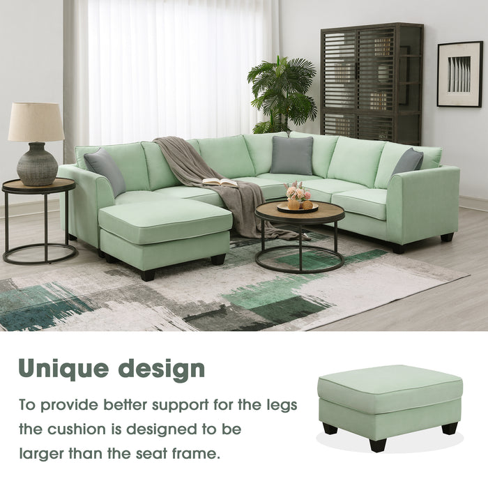 7 Seats Modular Sectional Sofa with Ottoman-Green