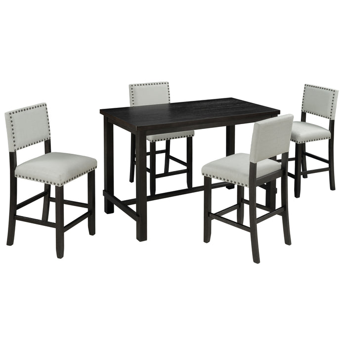 5-Piece Counter Height Dining Set - Espresso + Beige