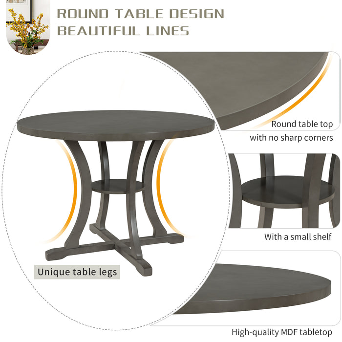 5-Piece Round Dining Table and Chair Set - Gray