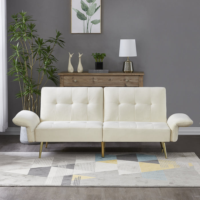 Italian Velvet Futon Sofa Bed - Beige