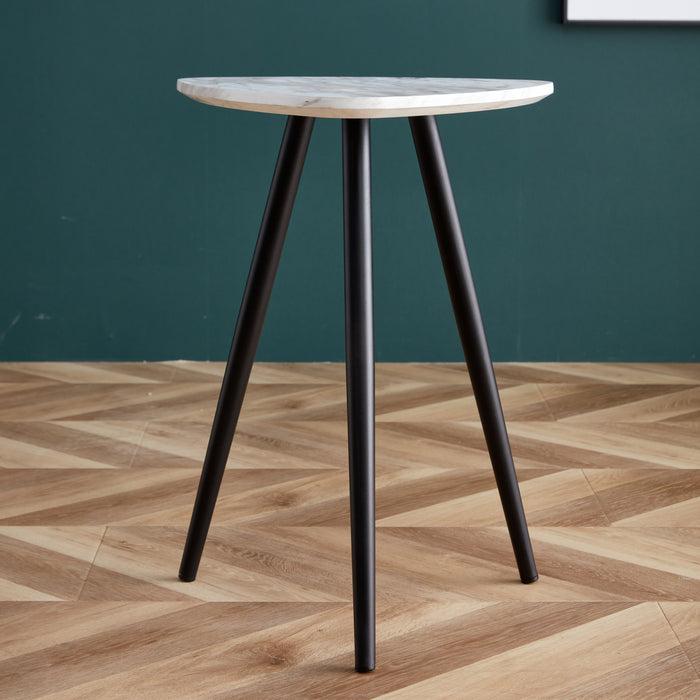 Modern Minimalism White Faux Marble End Table( MDF Tabletop + Metal Legs )