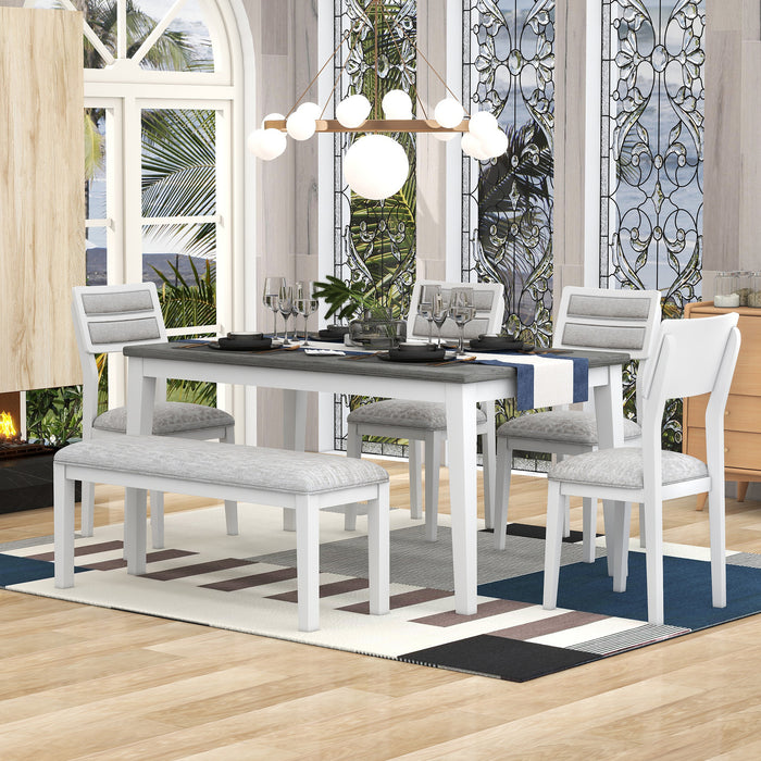 6-Piece Classic and Traditional Style Dining Set - White+Gray