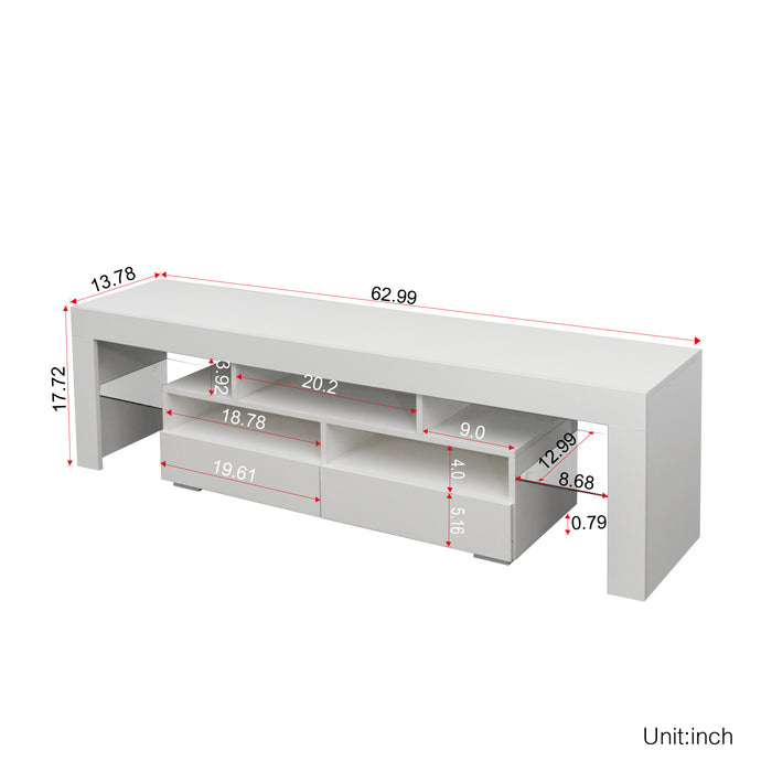 TV Stand Cabinet with 2 Drawers & 20-color RGB LED lights - White