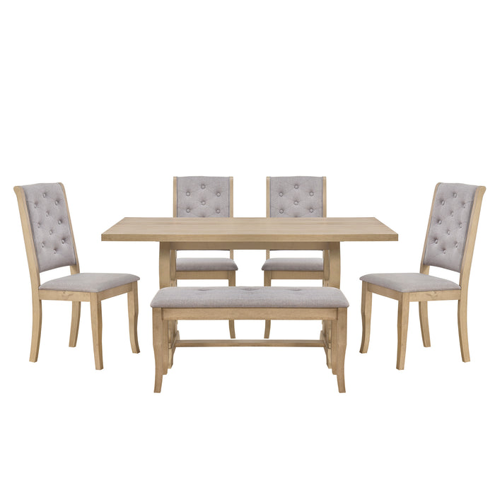 6-Piece Retro Dining Set with Unique-designed Table Legs - Beige Wash