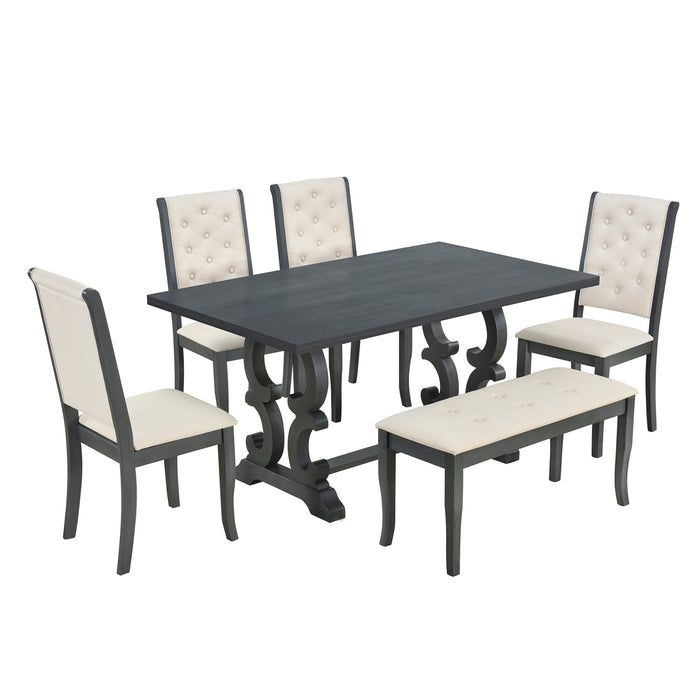 6-Piece Retro Dining Set with Unique-designed Table Legs - Antique Grey